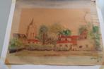 aquarel/schilderstuk dorpsgezicht op Oost-Kapelle,.J.Van Erp, Ophalen of Verzenden