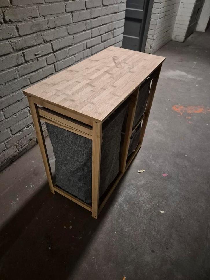 Bamboe wasmand meubel 80x33x65cm met 3 tassen, Huis en Inrichting, Badkamer | Badkamermeubels, Gebruikt, Overige typen, Minder dan 100 cm