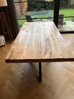 Houten eettafel met metalen onderstel, Ophalen, Gebruikt, 50 tot 100 cm, 150 tot 200 cm