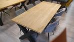 Recht oud eiken tafel van 200x90cm voorzien van x-poten, Ophalen, 50 tot 100 cm, Vijf personen of meer, Modern