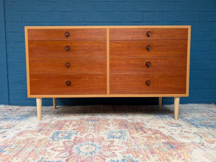 Vintage dubbele ladekast, Deens design, jaren 60, Verzamelen, Retro, Huis en Inrichting, Ophalen