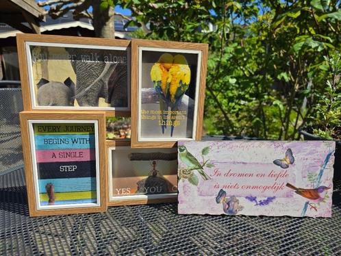 Houten schilderijtjes en spreuk, Huis en Inrichting, Woonaccessoires | Tekstborden en Spreuken, Zo goed als nieuw, Ophalen of Verzenden