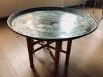 Marokkaanse tafel koperen dienblad 69 cm en houten onderstel, Huis en Inrichting, Tafels | Salontafels, Ophalen, Metaal, Rond
