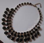 Vintage bling: zilverkleurige ketting met zwarte steentjes, Ophalen, Gebruikt, Zwart, Kunststof