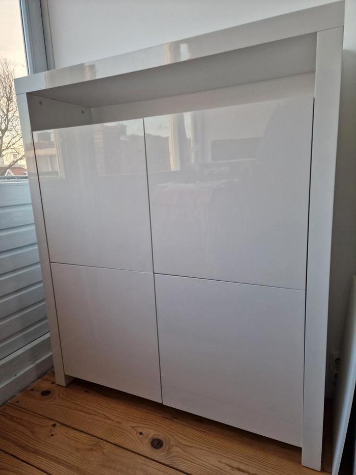 Witte hoogglans kast 4 deuren en open vak - 140x120x39cm, Huis en Inrichting, Kasten | Buffetkasten, Gebruikt, 100 tot 150 cm