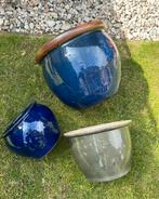 Terracotta bloempotten kleur blauw en groen, Rond, Binnen, Zo goed als nieuw, Ophalen