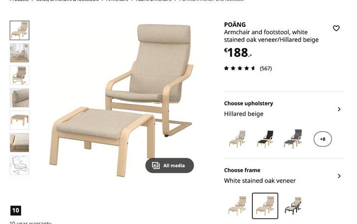 POÄNG Armchair and footstool, Huis en Inrichting, Fauteuils, Gebruikt, Hout, 50 tot 75 cm, 75 tot 100 cm, Ophalen