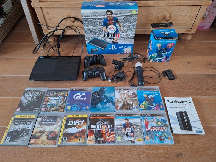 PS3 console met controllers etc, Spelcomputers en Games, Spelcomputers | Sony PlayStation 3, Zo goed als nieuw, Slim, 500 GB, Met 2 controllers