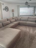 Grote Velvet Hoekbank U-bank taupe grijs, Huis en Inrichting, Banken | Bankstellen, Ophalen, Gebruikt, Hoekbank, 300 cm of meer