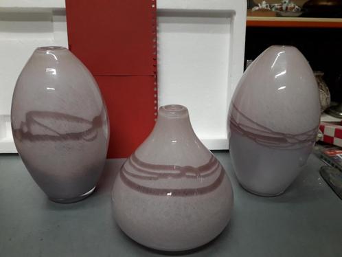 VINTAGE 3 DELIG GLAZEN VAZEN SET I.Z.G.ST ( per st te koop ), Antiek en Kunst, Antiek | Glas en Kristal, Ophalen of Verzenden