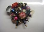 Broche Kralen Burgundy Aubergine Paars +Zilver Accent Vintag, Ophalen of Verzenden, Overige materialen, Broche