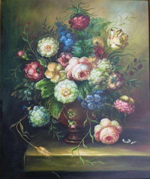 Romantisch bloemstilleven, Antiek en Kunst, Kunst | Schilderijen | Klassiek, Ophalen of Verzenden