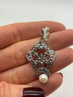 A443 Prachtige vintage zilveren hanger parel markasiet, Sieraden, Tassen en Uiterlijk, Antieke sieraden, Ophalen of Verzenden