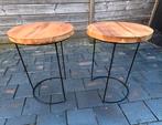 Set van 2 bijzettafels hout en metaal, Huis en Inrichting, Tafels | Bijzettafels, Minder dan 55 cm, Gebruikt, Rond, Hout
