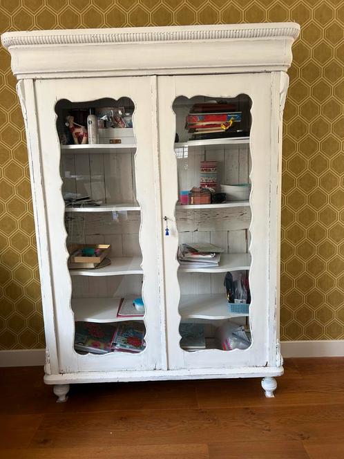 Biedermeier Vitrinekast Wit met Glazen Deuren, Huis en Inrichting, Kasten | Vitrinekasten, Gebruikt, 150 tot 200 cm, 100 tot 150 cm