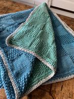 Gebreide plaid/kleed in volle blauw/groene tint, Ophalen of Verzenden