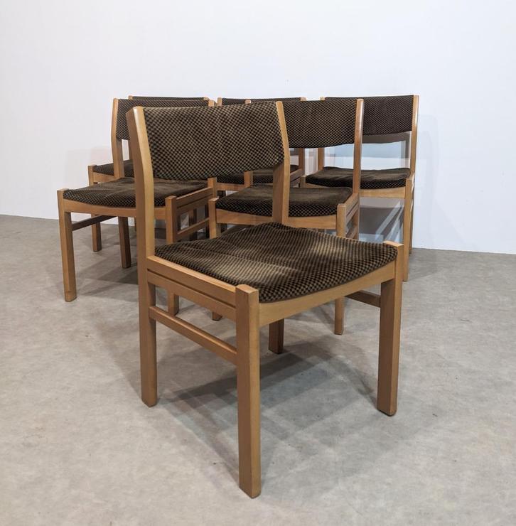 6 vintage stoelen, jaren 70., Huis en Inrichting, Stoelen, Gebruikt, Twee, Bruin, Ophalen