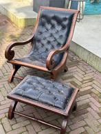 Vintage geleefde Antieke Chesterfield Slipper Fauteuil, Antiek en Kunst, Antiek | Meubels | Stoelen en Banken, Ophalen of Verzenden