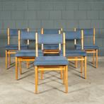 Set van 6 vintage eetkamerstoelen – blauw, Ophalen of Verzenden, Huis en Inrichting