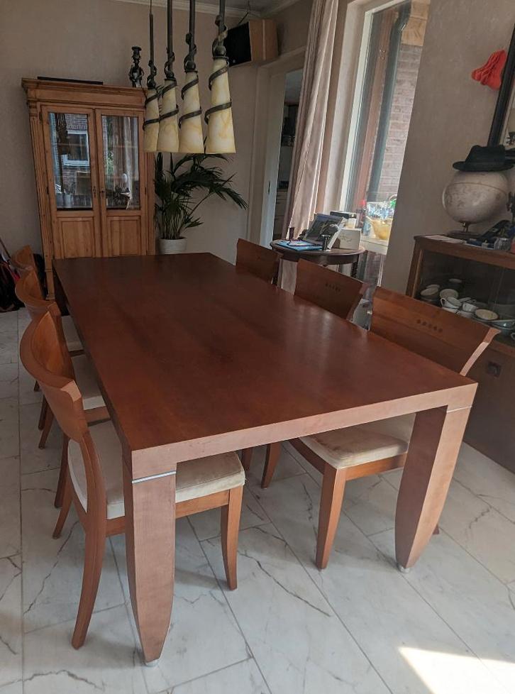 Eettafel Kersenhout/Chroom, Huis en Inrichting, Tafels | Eettafels, Gebruikt, 50 tot 100 cm, 200 cm of meer, Vijf personen of meer