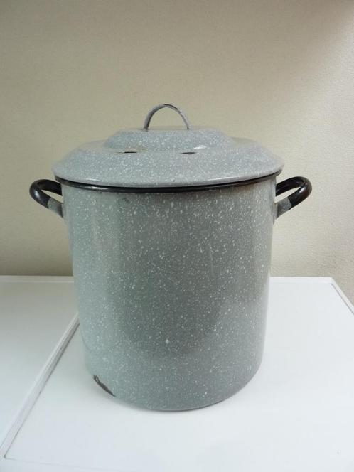 Oude emaillen weckketel, grijs wolkmotief., Antiek en Kunst, Curiosa en Brocante, Ophalen of Verzenden