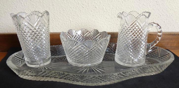 Antiek kristallen roomstel 4 delig, Antiek en Kunst, Antiek | Glas en Kristal, Ophalen of Verzenden