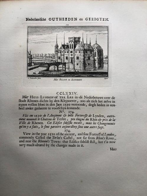 274 / Lienden het Slot Kopergravure 1733, Antiek en Kunst, Kunst | Etsen en Gravures, Ophalen of Verzenden