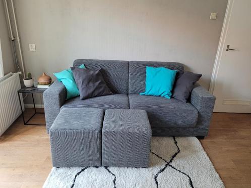 Bankstel 2,5 zits met poefs, Huis en Inrichting, Banken | Bankstellen, Gebruikt, Rechte bank, Tweepersoons, 150 tot 200 cm, Minder dan 75 cm