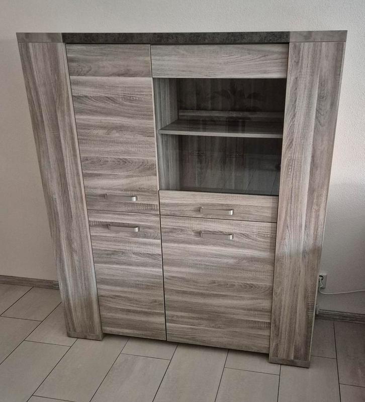 Bar-vitrinekast 140x163x50 cm in grijs-marmer, Huis en Inrichting, Woonaccessoires | Kamerschermen, Zo goed als nieuw, Ophalen