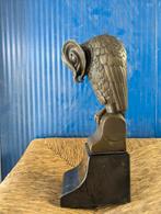 Bronzen Uil Sculptuur op Marmeren Voet 24 cm hoog, Ophalen of Verzenden