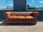 Stoere Chesterfield bank vingate cognac GRATIS BEZORGD, 125 cm of meer, Leer, Ophalen of Verzenden, Zo goed als nieuw