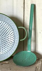 Emaille oude schuimspaan licht groen, Ophalen of Verzenden