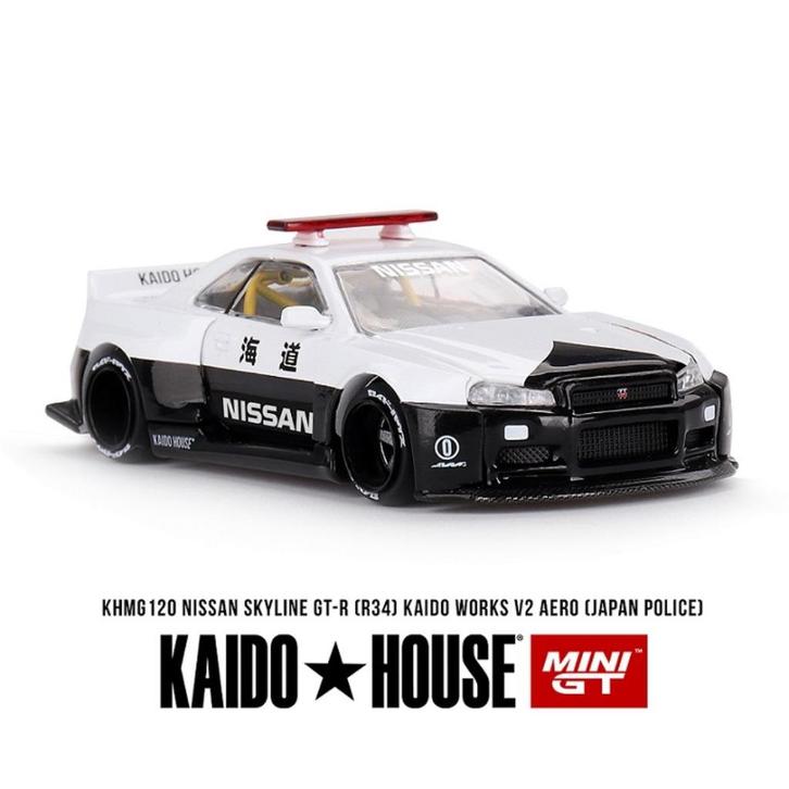 Nissan Skyline GT-R (R34) Kaido Mini GT 1/64 nr. 120 police, Hobby en Vrije tijd, Modelauto's | Overige schalen, Nieuw, Auto, Ophalen of Verzenden