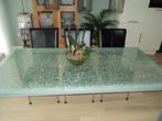 Te koop mooie crashglazen eettafel+salontafel metalen poten, Ophalen, 50 tot 100 cm, Vijf personen of meer, 150 tot 200 cm