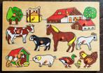 Houten puzzel boerderij & dieren - 12 stukjes - IZGST, Ophalen of Verzenden, 10 tot 50 stukjes, Zo goed als nieuw