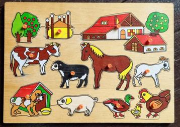 Houten puzzel boerderij & dieren - 12 stukjes - IZGST beschikbaar voor biedingen