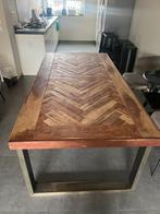 Eettafel Mangohout Visgraatmotief, Ophalen, 50 tot 100 cm, Zo goed als nieuw, Vijf personen of meer