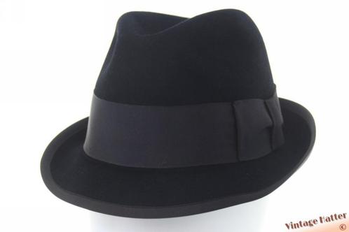 Vintage Gleufhoed Dobesch President zwart vilt 57, Kleding | Heren, Hoeden en Petten, Zo goed als nieuw, Hoed, 57 cm (M, 7⅛ inch) of minder