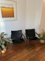 2x Martin Visser SZ02 SZ 02 zwart leer fauteuil design stoel, Huis en Inrichting, Fauteuils, Minder dan 75 cm, Martin Visser, Gebruikt