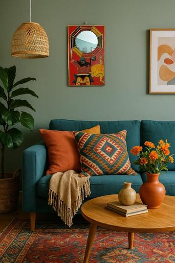 Unieke handbeschilderde spiegel – Bohemian/Folk Art stijl beschikbaar voor biedingen