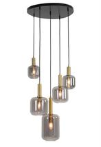 Hanglamp 5 lichts, rond, brons + smoke, Huis en Inrichting, Lampen | Hanglampen, Ophalen, Zo goed als nieuw