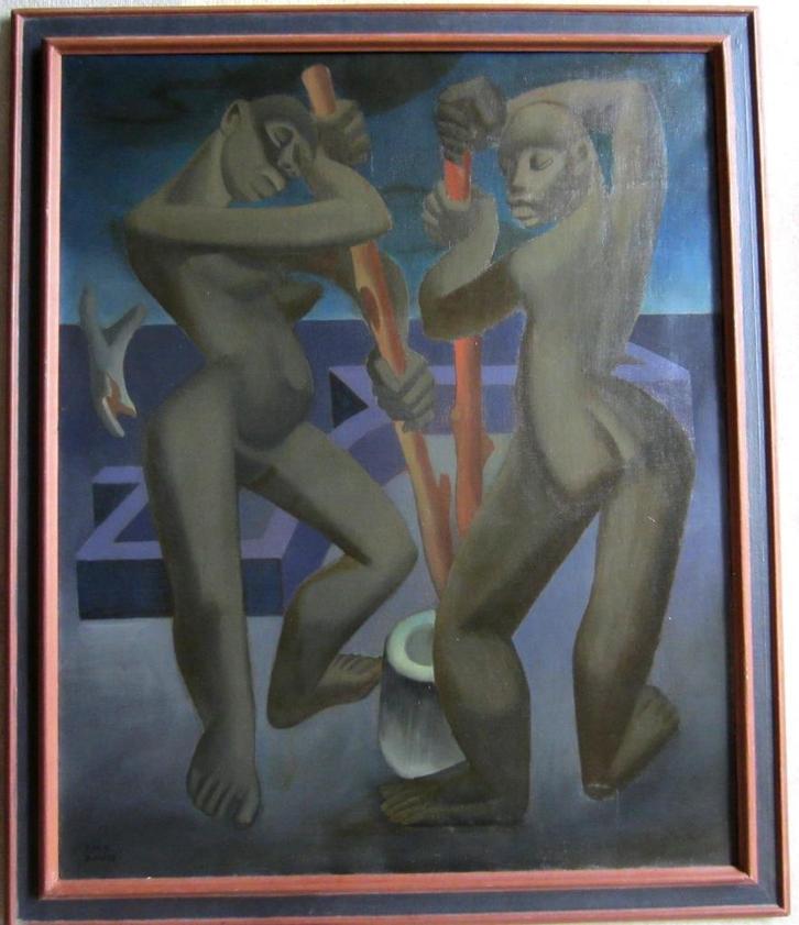 AFRIKANIST==Frédéric Davis (1919-1996)==doek 100 x 80 cm, Antiek en Kunst, Kunst | Schilderijen | Klassiek, Ophalen