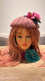 🥳🥳🥳 oudroze roze glitter baret en evt pruik  🥳🥳🥳, Ophalen, Zo goed als nieuw, One size fits all