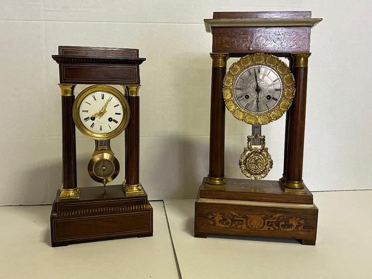 Antieke Franse kolompuldules – 19e eeuw – mahonie/verguld, Antiek en Kunst, Antiek | Klokken, Ophalen