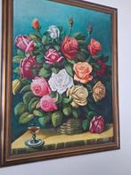 Bloemenstilleven met rozen, olieverf op doek, Antiek en Kunst, Kunst | Schilderijen | Klassiek, Ophalen