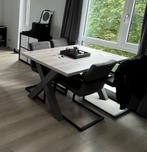 Eettafel houtlook lichtgrijs – X-poten – goede staat, Huis en Inrichting, Tafels | Eettafels, Ophalen, 100 tot 150 cm, 50 tot 100 cm