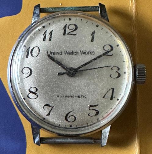 Vintage horloge UNITED WATCH WORKS mechanisch opwinden, Sieraden, Tassen en Uiterlijk, Horloges | Heren, Gebruikt, Polshorloge