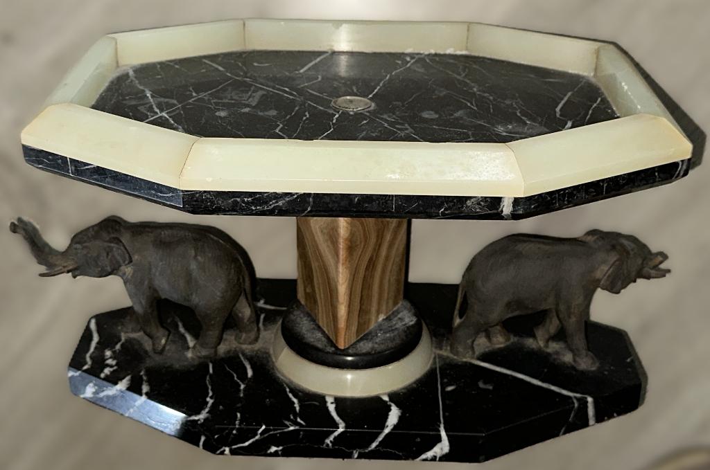 Marmeren zware tafel stander met 2 olifanten vintage, Antiek en Kunst, Ophalen