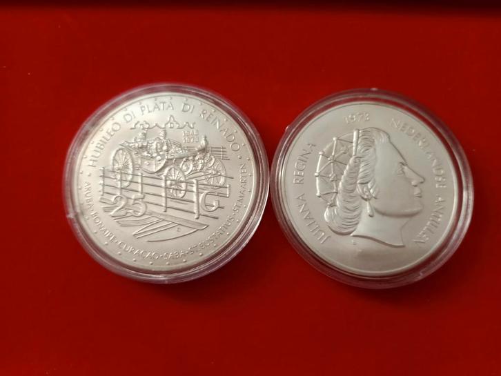 Zilveren munten Nederlandse Antillen en Suriname, Postzegels en Munten, Edelmetalen en Baren, Zilver, Ophalen of Verzenden