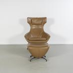1x Leolux Caruzzo Fauteuil + Voetenbank Bruin Leer - Zwart, Huis en Inrichting, 75 tot 100 cm, Ophalen of Verzenden, Zo goed als nieuw